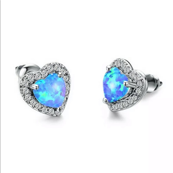 Jewelry - New Heart Shape Silver Blue Crystal Stud Earrings